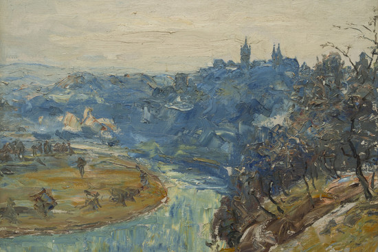 Hermann Busse, Neckarlandschaft mit Wimpfen, um 1950