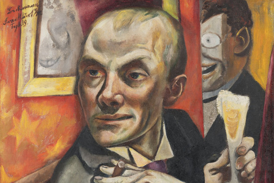 Max Beckmann: Selbstbildnis mit Sektglas (Detail), 1919, Städel Museum, Frankfurt am Main, gemeinfrei/Public Domain